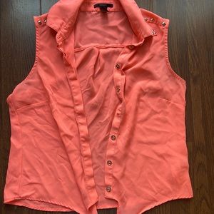 Forever 21 button up tank top neon pink small